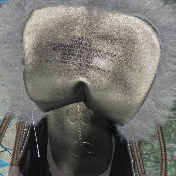 Jessica Simpson Silver Faux Fur Lace Up Wedge Booties - Picture 10 of 13